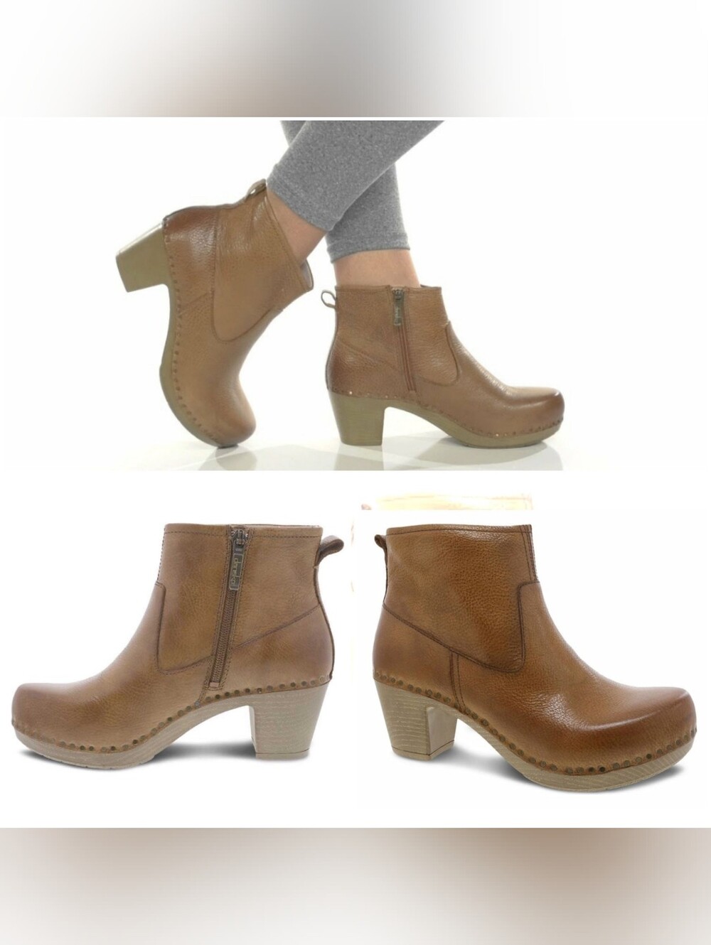 Dansko Sarah Clog Boot Ankle Bootie Heel Pump Zipper Honey Burnished Boho Gypsy - Picture 11 of 14